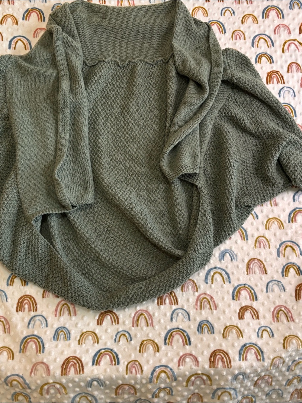 Open-Front Knit Cardigan in Sage Greenish/Gray